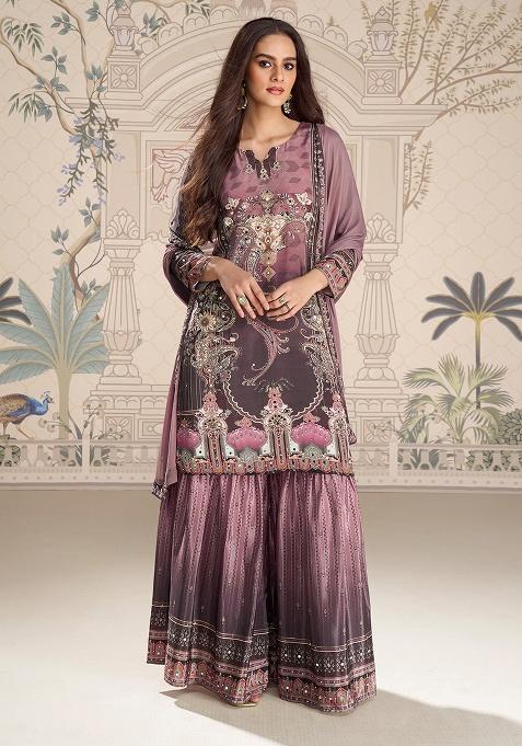 Onion Pink Printed Crepe Kurta Set
