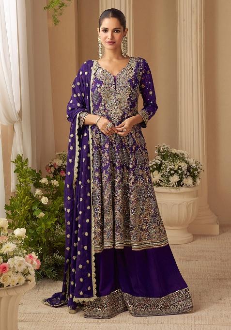 Purple Embroidery Georgette Kurta Set