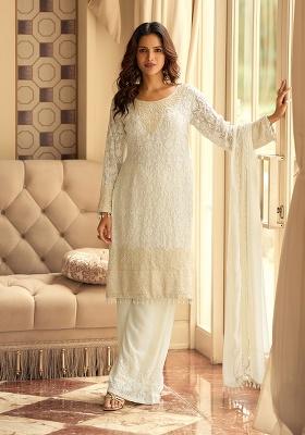 White Embroidery Georgette Kurta Set