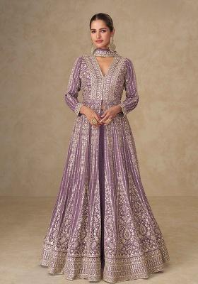 Lavender Embroidery Chinon Kurta Set