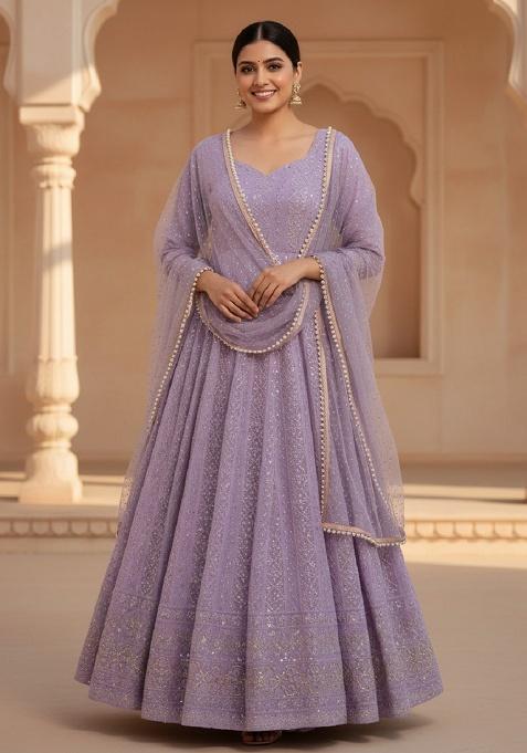 Light Purple Embroidery Georgette Kurta Set