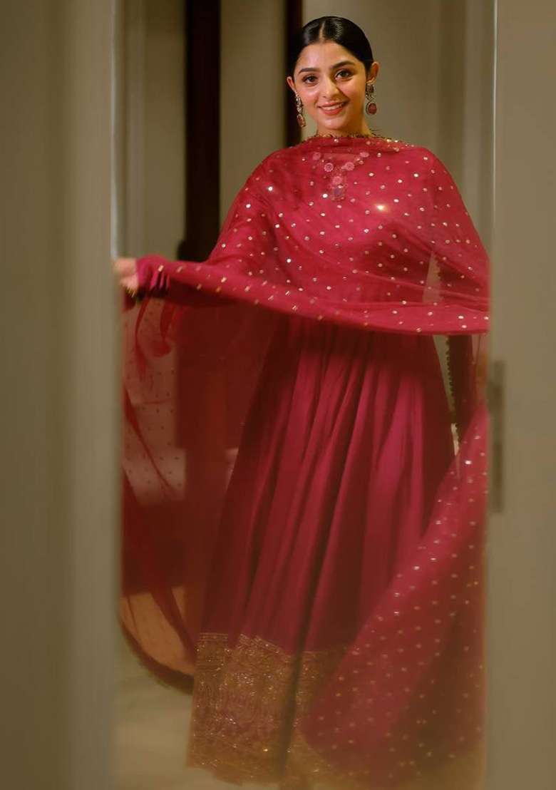 Pink Embroidered Silk Blend Anarkali Set - Indya