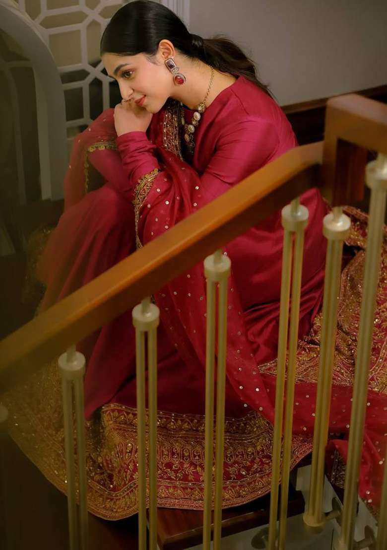 Pink Embroidered Silk Blend Anarkali Set - Indya