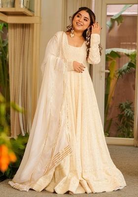 Off White Embroidery Georgette Kurta Set