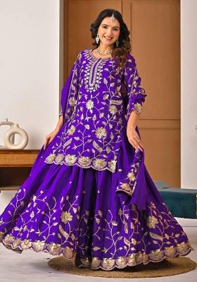 Blue Embroidery Silk Kurta Set