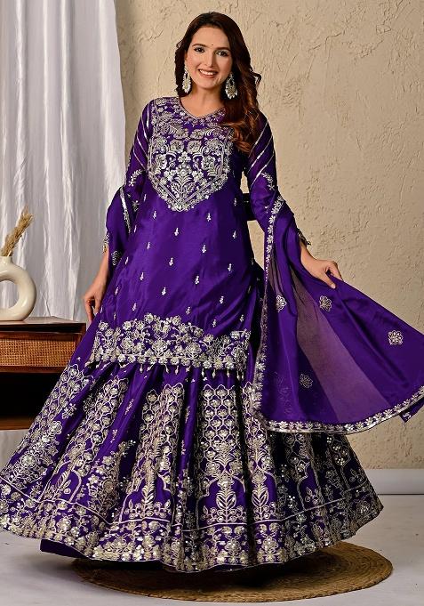 Blue Embroidery Silk Kurta Set