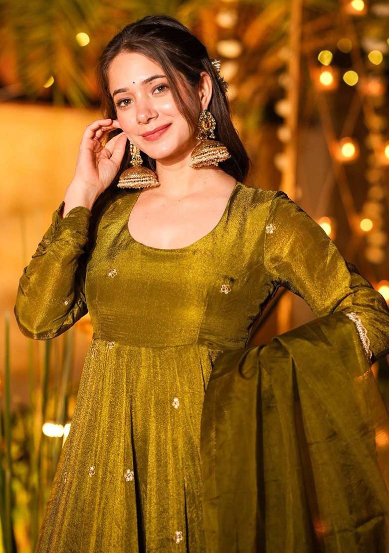 Mehendi Embroidery Silk Sharara Set - Indya