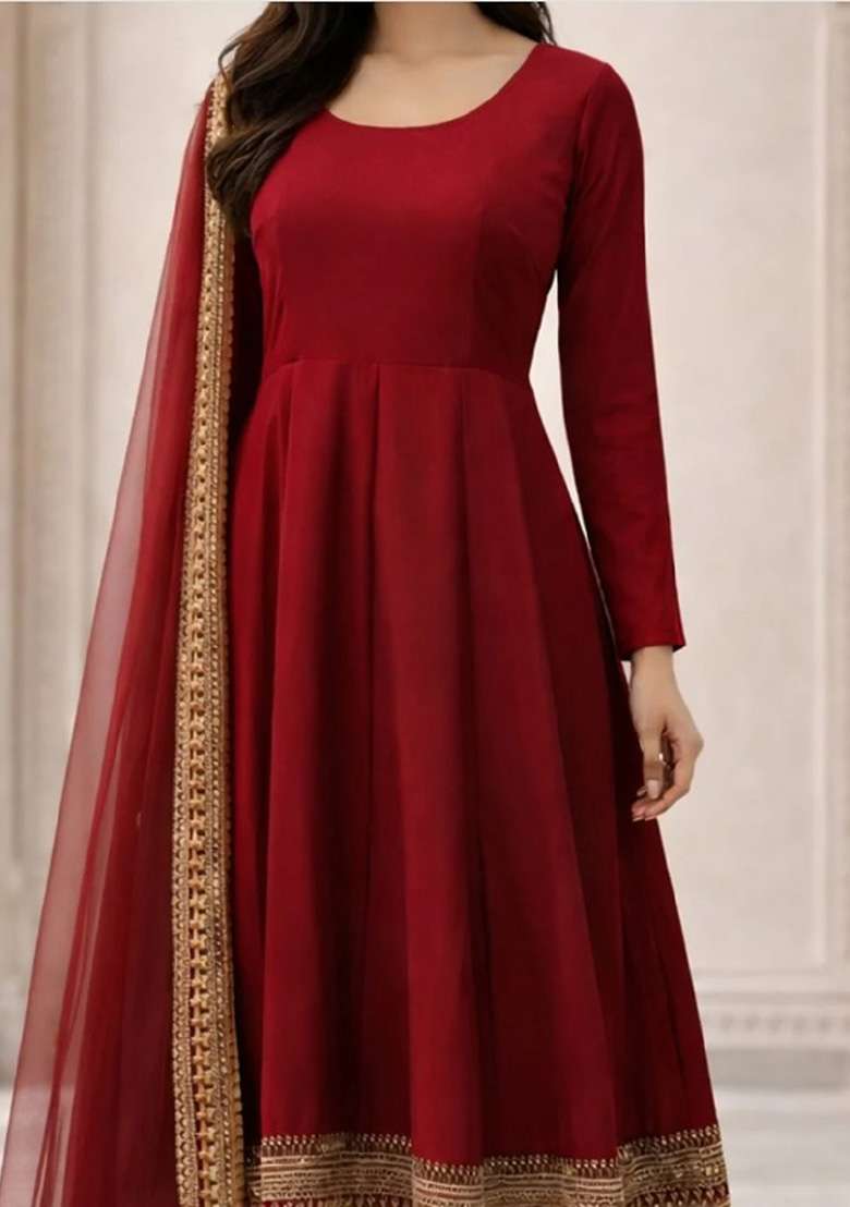 Maroon Embroidered Silk Anarkali Set - Indya
