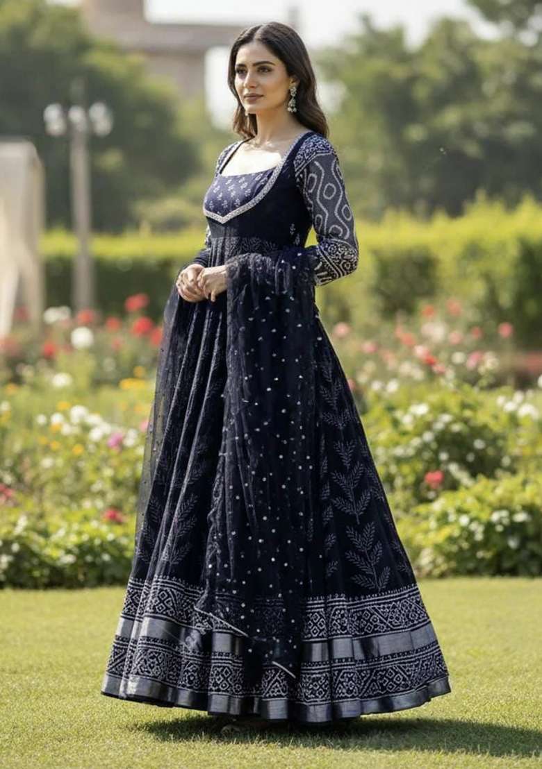 Black Embroidered Muslin Anarkali Set - Indya