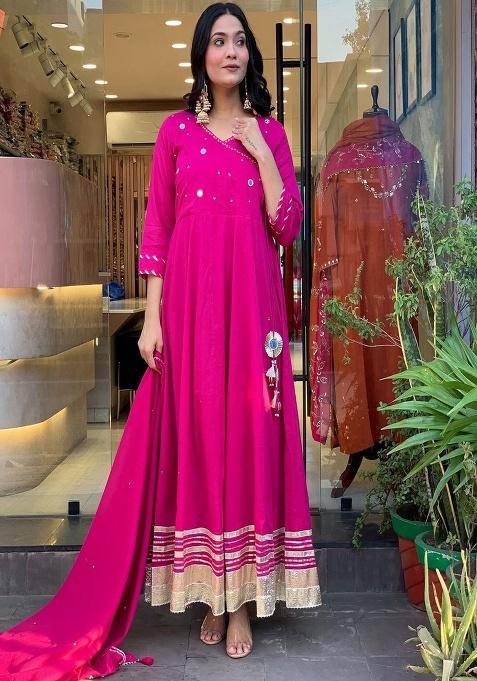 Pink Embroidery Cotton Kurta Set