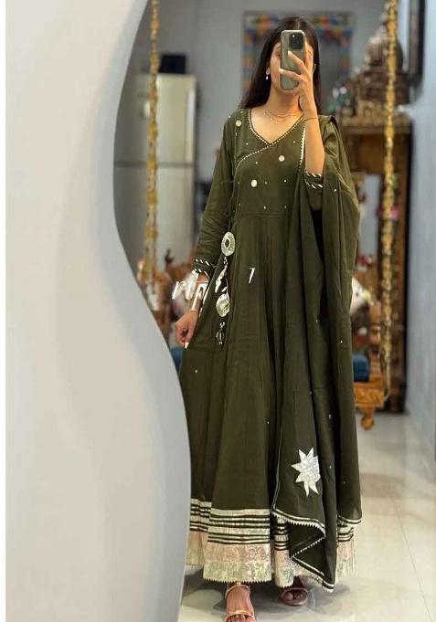 Green Embroidery Cotton Kurta Set