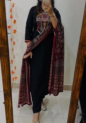 Black Embroidery Cotton Kurta Set
