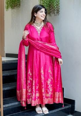 Pink Embroidery Silk Kurta Set