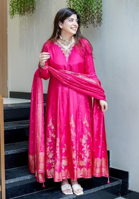 Pink Embroidery Silk Kurta Set