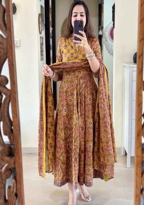 Yellow Embroidery Cotton Kurta Set