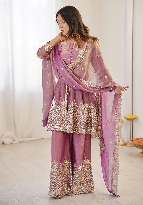 Pink Embroidered Silk Kurta Set