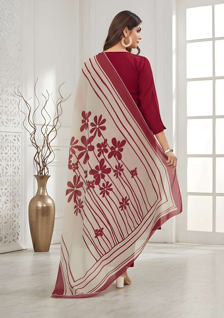 Red Solid Silk Blend Straight Kurta Set - Indya