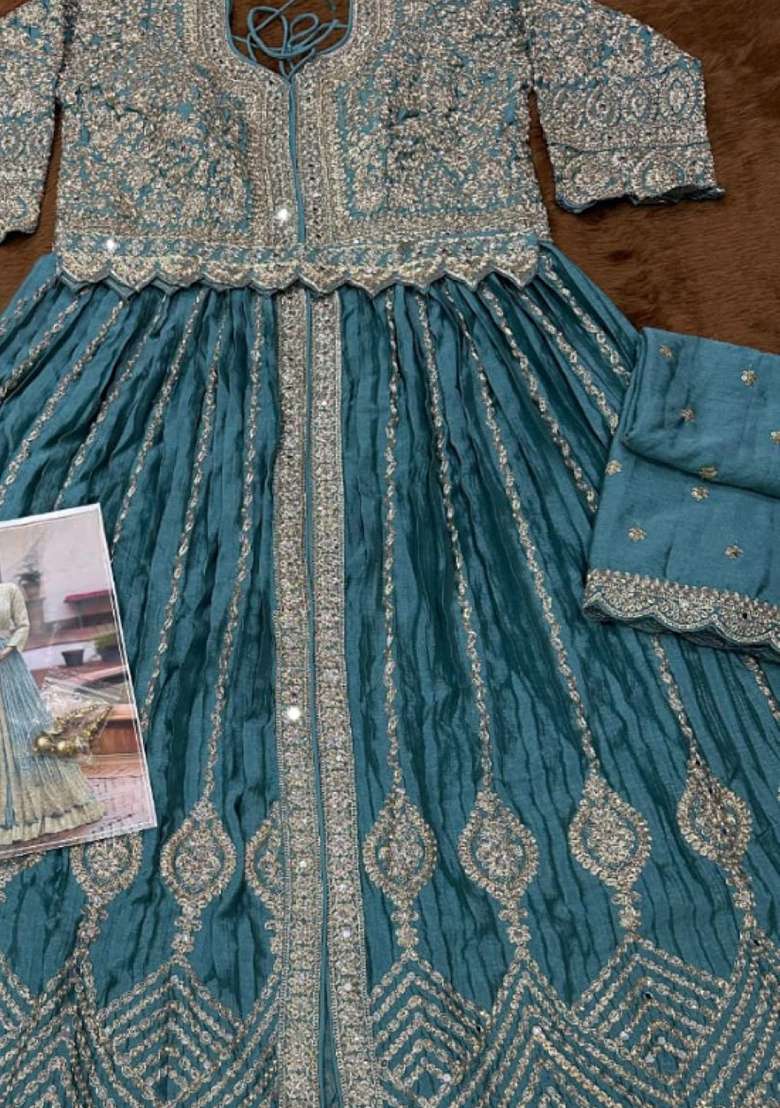 Blue Embroidered Silk Anarkali Set - Indya