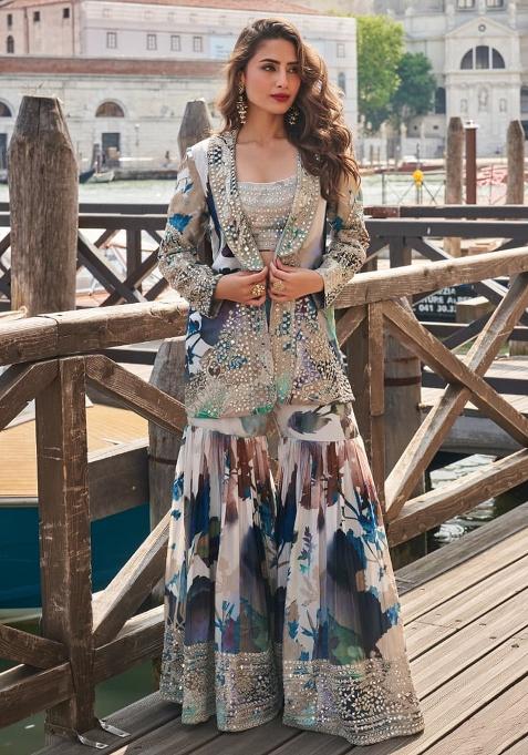 Navy Blue Embroidered Silk Kurta Set