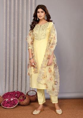 Pale Yellow Embroidery Roman Kurta Set