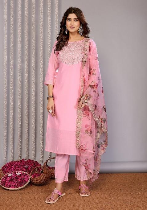 Light Pink Embroidery Roman Kurta Set