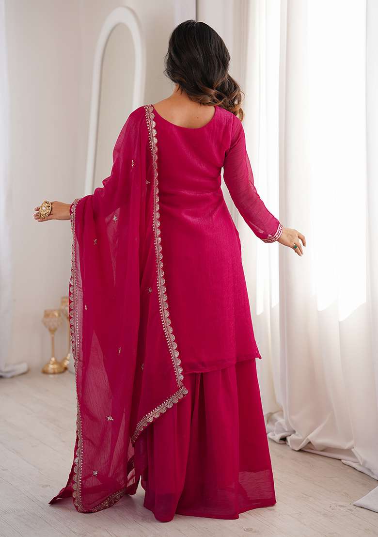 Baby Pink Sequin Silk Sharara Set - Indya