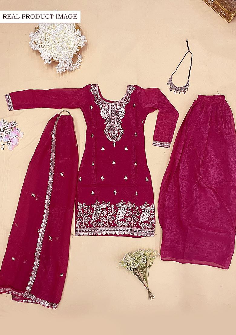 Baby Pink Sequin Silk Sharara Set - Indya