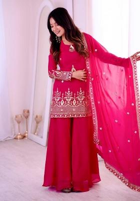 Baby Pink Lace Border Silk Palazzo Set