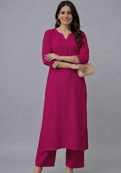 Pink Solid Rayon Straight Kurta Set