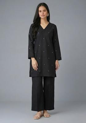 Black Embellished Rayon Co Ord Set
