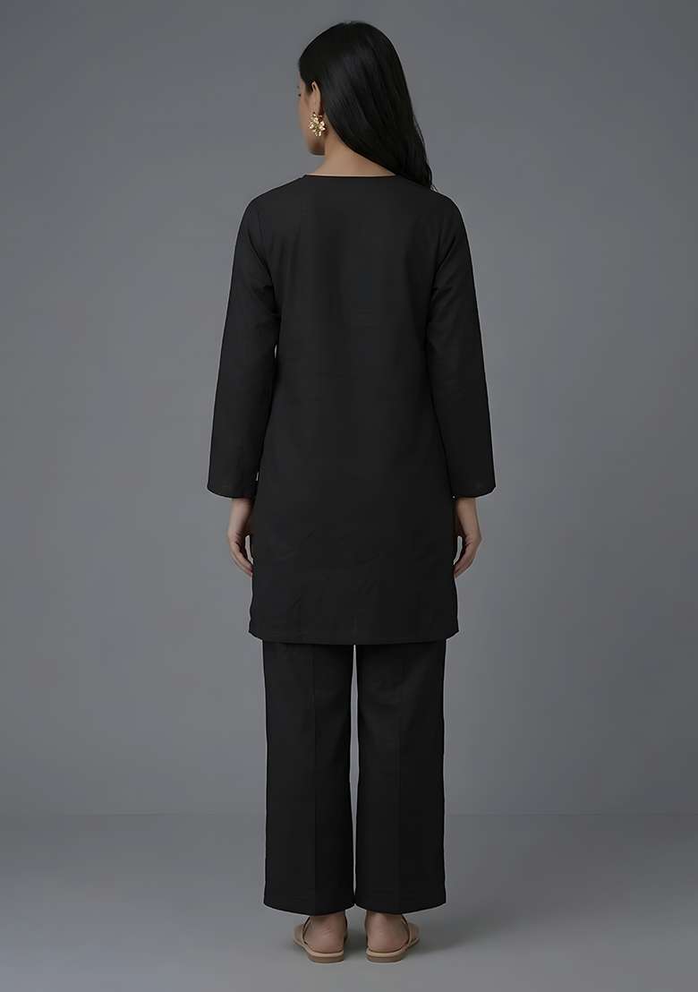 Black Embellished Rayon Co Ord Set - Indya