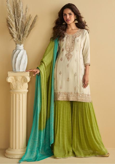 White Embroidery Chinon Kurta Set