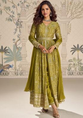 Parrot Embroidery Chinon Kurta Set