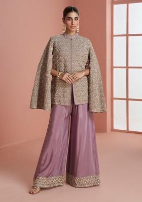 Mauve Embroidery Chinon Kurta Set