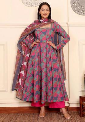 Multicolor Floral Print Viscose Anarkali Set