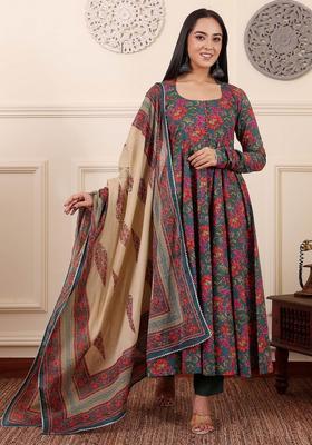 Multicolor Floral Print Viscose Anarkali Set