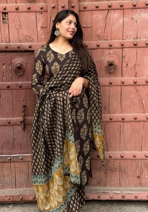 Black Printed Viscose Kurta Set