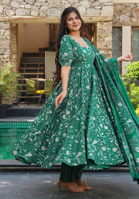 Rama Printed Maslin Anarkali Set