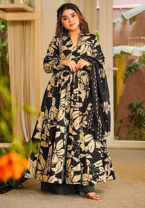 Multicolor Printed Maslin Anarkali Set