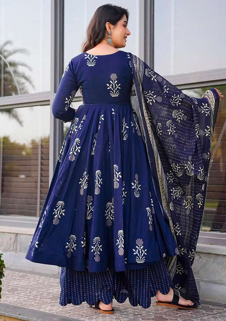 Royal Blue Printed Maslin Sharara Set - Indya