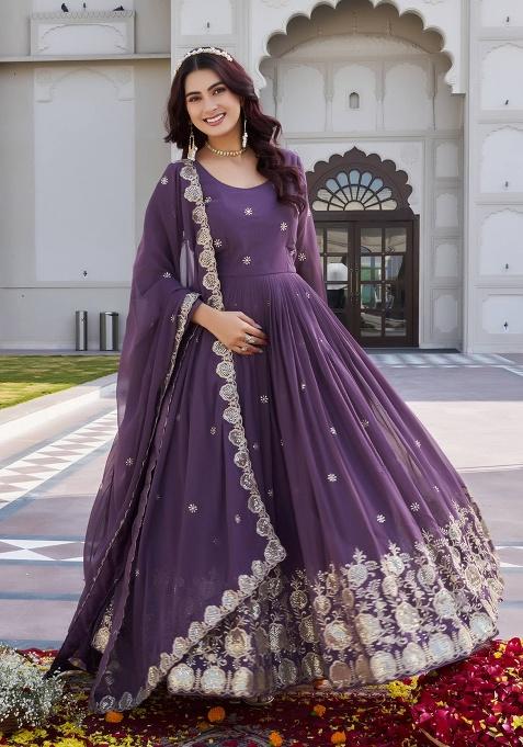 Beige Embroidery Georgette Gown