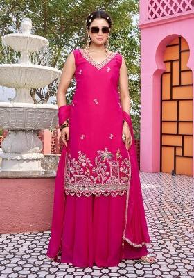Pink Embroidery Georgette Anarkali Set