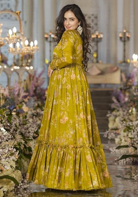 Mehendi Printed Chinon Sharara Set