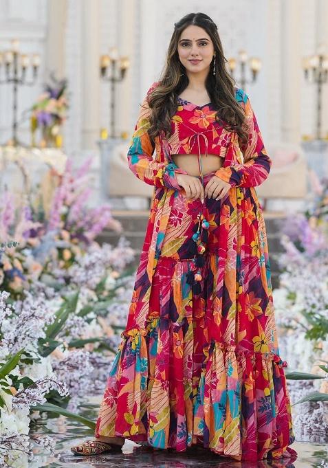 Multicolor Printed Chinon Sharara Set