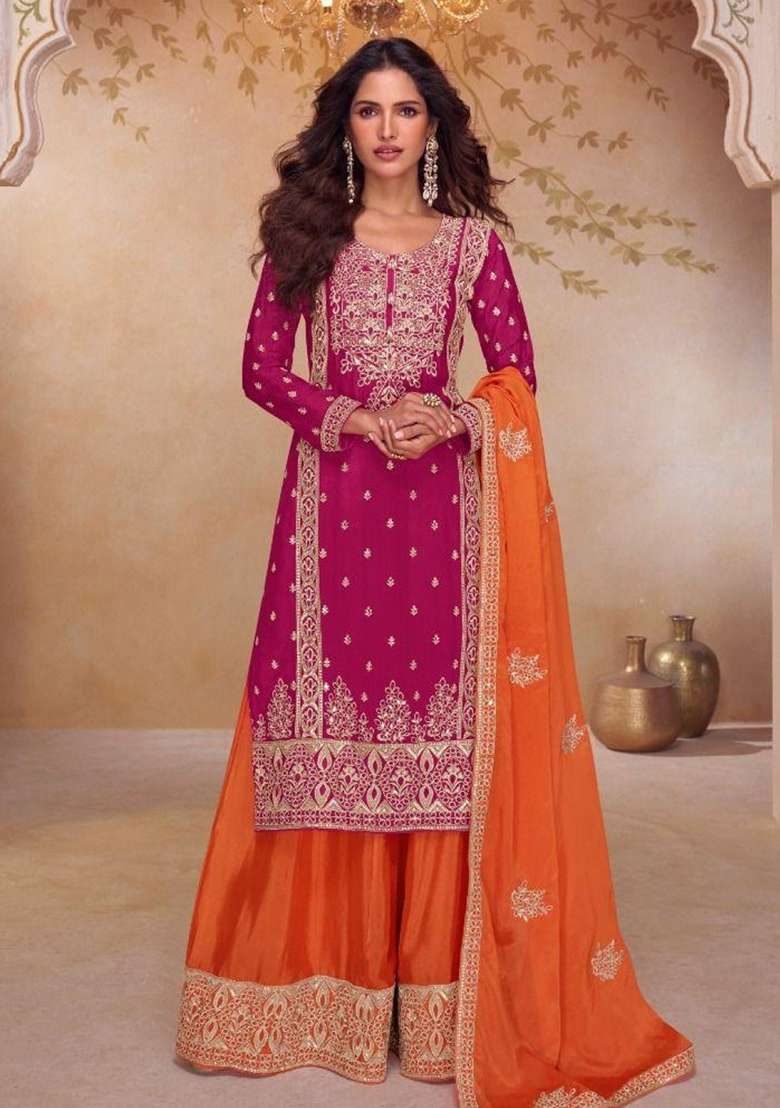 Rani Pink Embroidery Silk Blend Kurta Set - Indya
