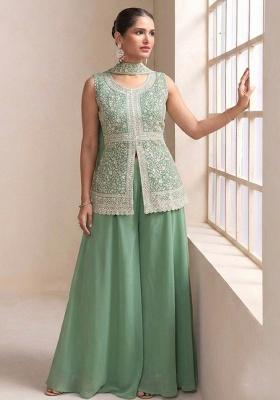 Green Embroidery Georgette Kurta Set