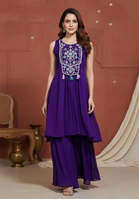 Purple Embroidery Georgette Kurta