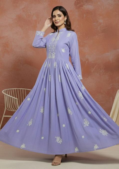 Lavender Embroidery Silk Kurta