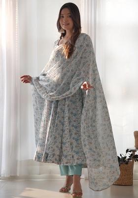 Sky Blue Sequins Organza Kurta Set