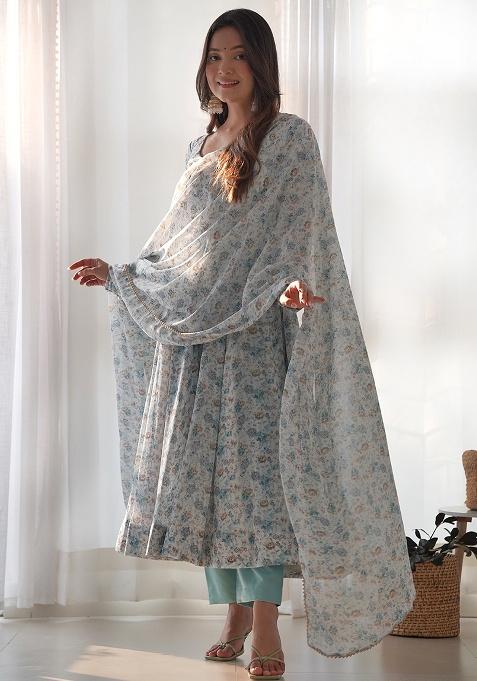 Sky Blue Sequins Organza Kurta Set